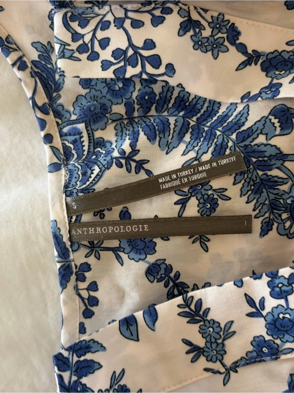 Anthropologie Blue & White Floral Smocked Peplum Top